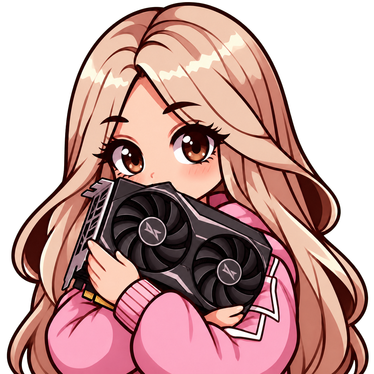 Ilustração da Gamer Polly com uma placa de vídeo